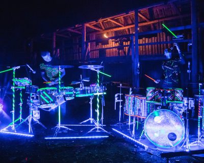 Siim Koppel and Siim Jõgioja drum show with live fire, UV light and fireworks.